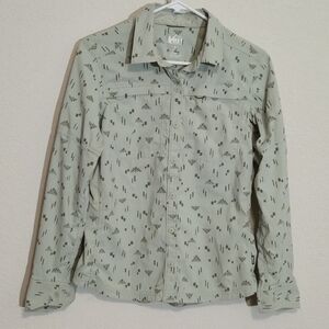 REI Sahara Sage Green Patterned Button Down Hiking Shirt Womens Small